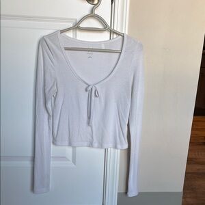 PacSun White Long Sleeve Tie-Front Top